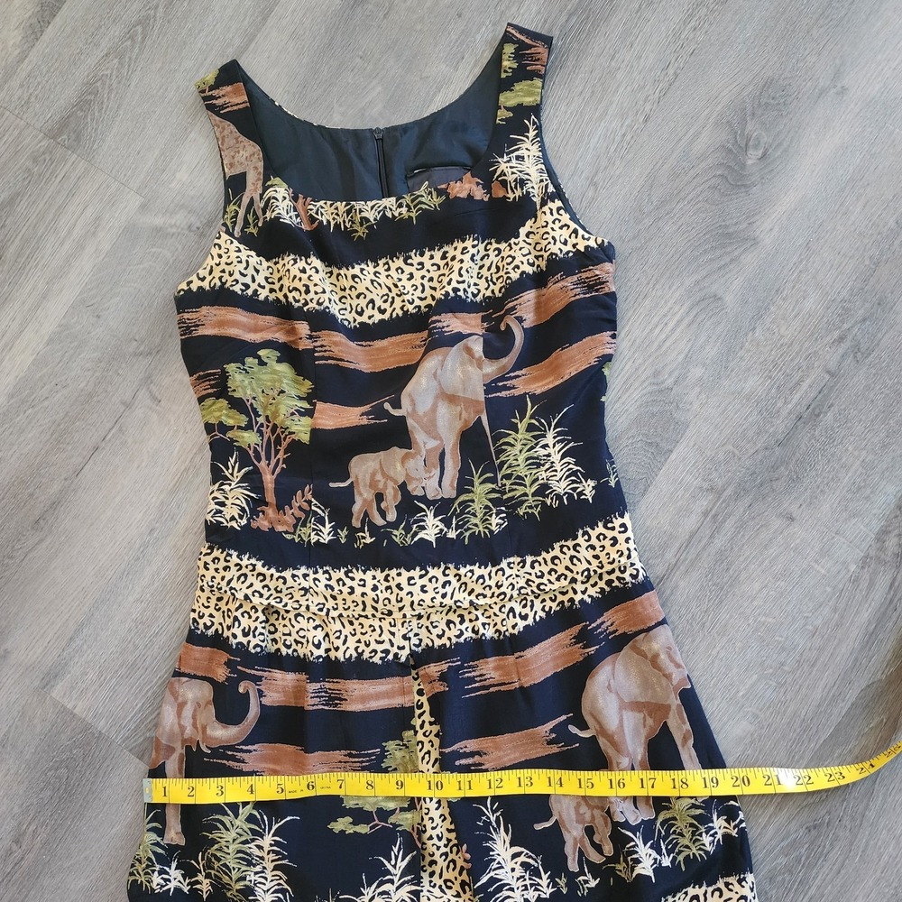 Vintage 90s Safari Maxi Dress S 6 Elephant Leopard Giraffe Mob Layered Phoebe - Picture 15 of 16